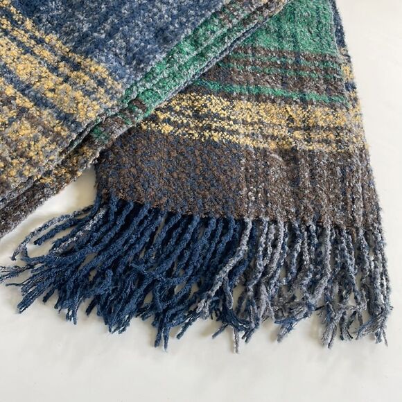 Scarf wrap plaid, extra, large, soft, warm, unisex, navy, taupe, green mustard - Picture 2 of 7